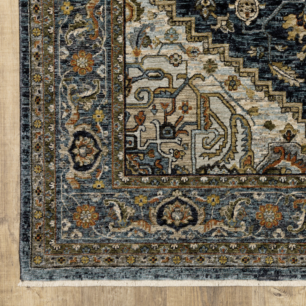 HomeRoots 508063 6 x 9 ft. Blue Taupe Gray Green Rust Tan Beige & Gold Oriental Power Loom Stain Resistant Rectangle Area Rug with Fringe