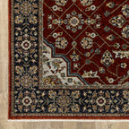 HomeRoots 508085 8 x 11 ft. Red Ivory Blue Navy Gold & Gray Oriental Power Loom Stain Resistant Rectangle Area Rug with Fringe, Rectangular