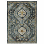 HomeRoots 508091 6 x 9 ft. Blue Gold Ivory & Navy Oriental Power Loom Stain Resistant Rectangle Area Rug with Fringe