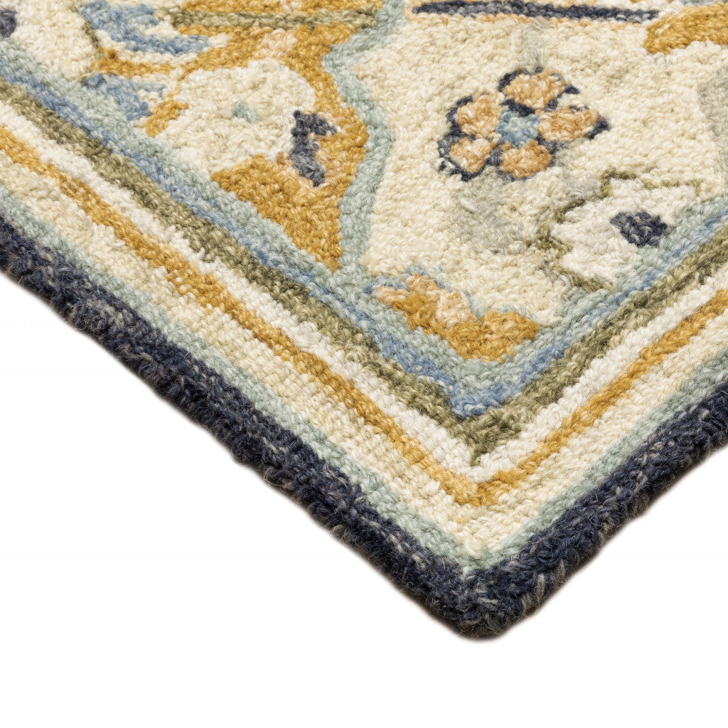 HomeRoots 508094 10 x 13 ft. Blue Green Gold Navy & Ivory Geometric Hand Tufted Handmade Stain Resistant Rectangle Area Rug