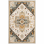 HomeRoots 508109 10 x 13 ft. Ivory Charcoal Gold Clay & Muted Blue Oriental Hand Tufted Handmade Stain Resistant Rectangle Area Rug