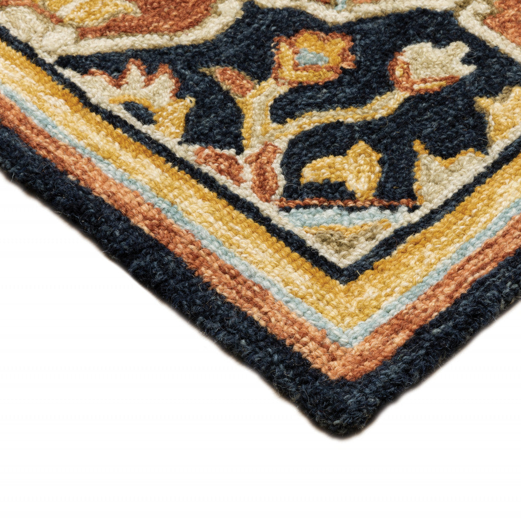 HomeRoots 508118 8 x 10 ft. Navy Rust Blue Ivory & Gold Oriental Hand Tufted Handmade Stain Resistant Rectangle Area Rug