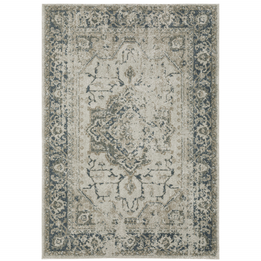 HomeRoots 508164 6 x 9 ft. Gray Blue & Teal Oriental Power Loom Stain Resistant Rectangle Area Rug