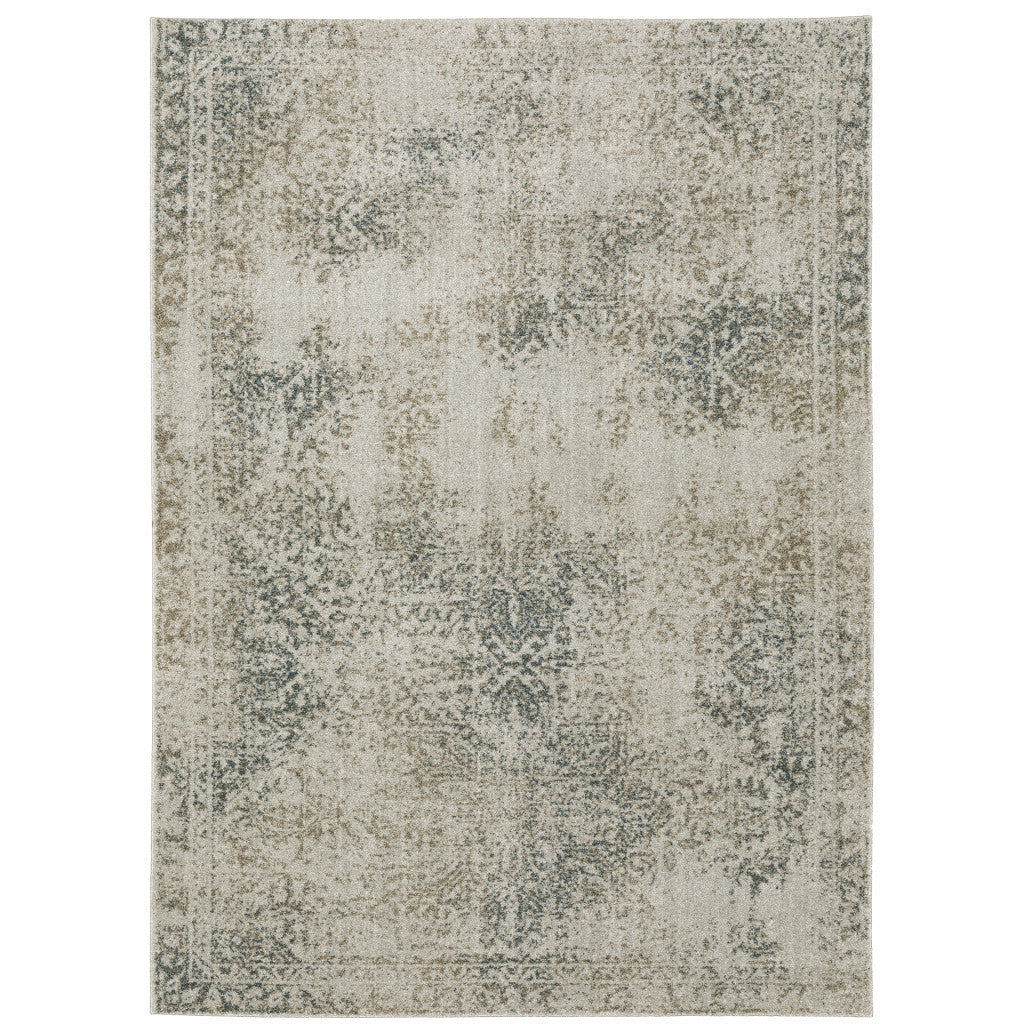 HomeRoots 508170 6 x 9 ft. Gray Beige & Teal Oriental Power Loom Stain Resistant Rectangle Area Rug