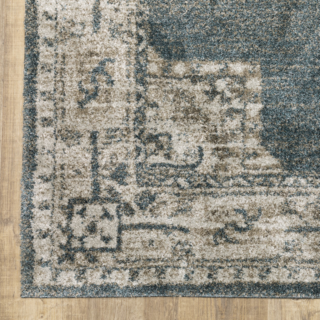 HomeRoots 508188 6 x 9 ft. Blue & Beige Oriental Power Loom Stain Resistant Rectangle Area Rug