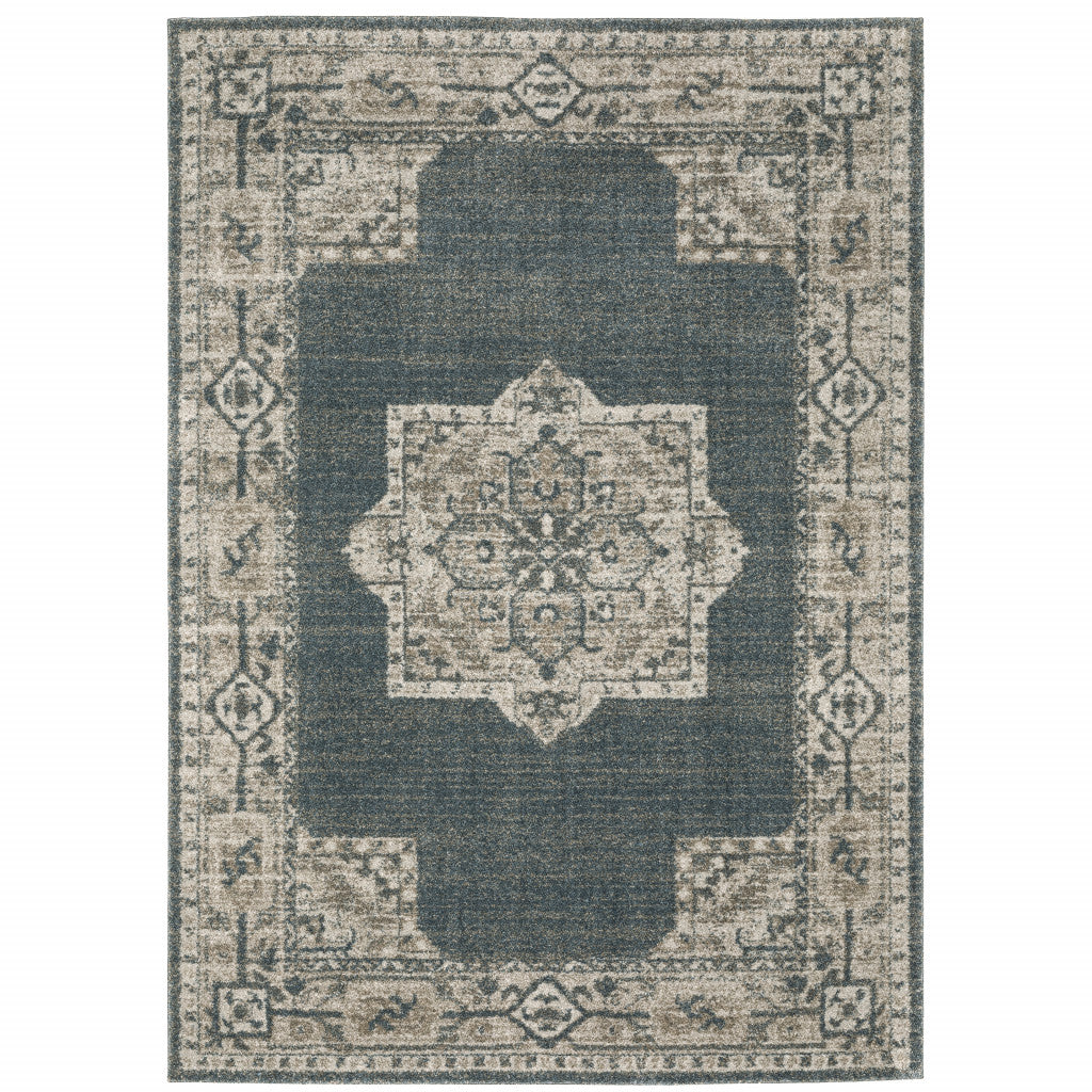 HomeRoots 508189 8 x 11 ft. Blue & Beige Oriental Power Loom Stain Resistant Rectangle Area Rug