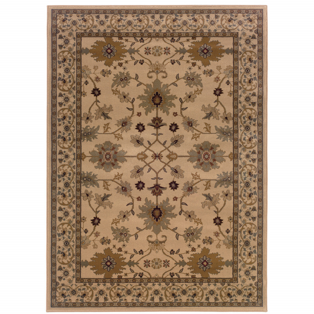 HomeRoots 508232 10 x 13 ft. Ivory Oriental Power Loom Stain Resistant Rectangle Area Rug