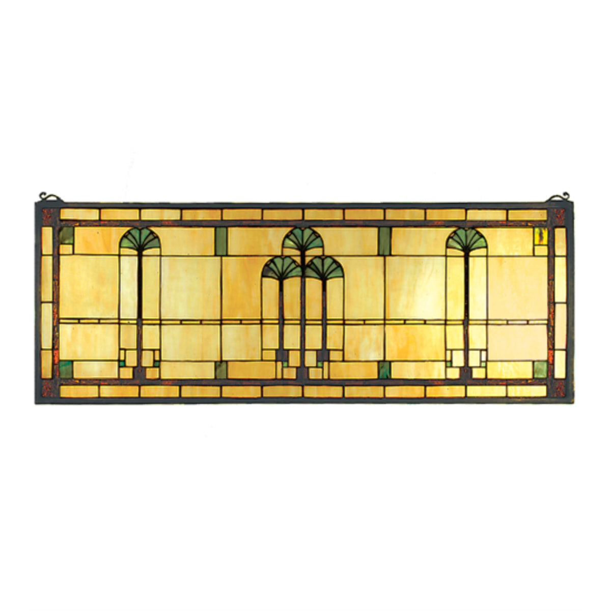 35 Inch W X 13 Inch H Ginkgo Stained Glass Window