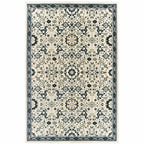 HomeRoots 508365 6 x 9 ft. Ivory Navy & Gold Oriental Power Loom Stain Resistant Rectangle Area Rug