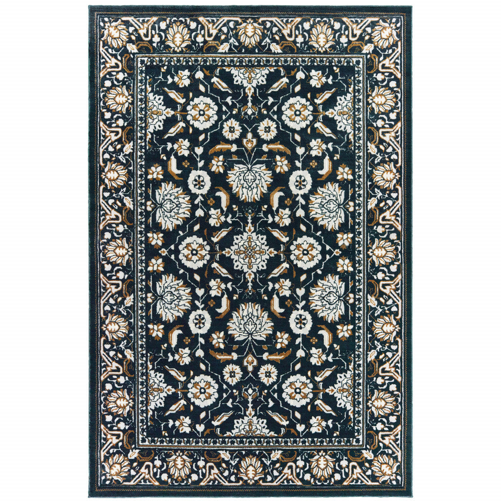 HomeRoots 508385 10 x 13 ft. Navy Caramel & Ivory Oriental Power Loom Stain Resistant Rectangle Area Rug