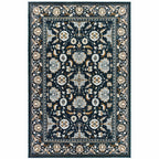 HomeRoots 508385 10 x 13 ft. Navy Caramel & Ivory Oriental Power Loom Stain Resistant Rectangle Area Rug