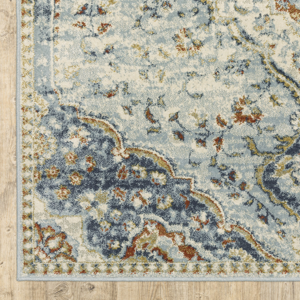 HomeRoots 508433 6 x 9 ft. Blue Beige Rust Gold & Teal Oriental Power Loom Stain Resistant Rectangle Area Rug
