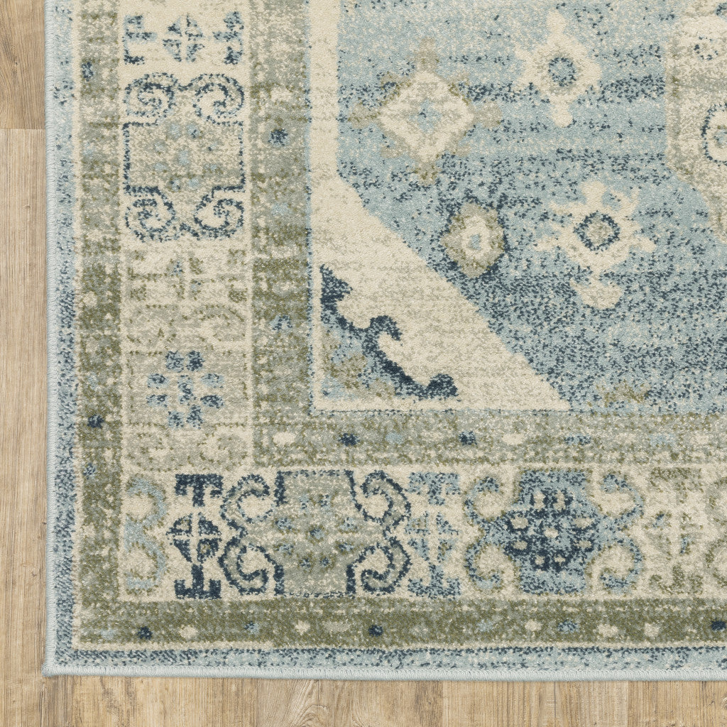 HomeRoots 508439 8 x 10 ft. Blue Gray Beige & Teal Oriental Power Loom Stain Resistant Rectangle Area Rug