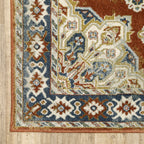 HomeRoots 508443 6 x 9 ft. Rust Beige Teal Blue & Gold Oriental Power Loom Stain Resistant Rectangle Area Rug