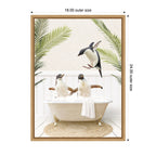 Sylvie Penguins in Palm Bathtub Framed Canvas by Amy Peterson