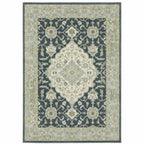 HomeRoots 508453 6 x 9 ft. Teal Blue Ivory Green & Gray Oriental Power Loom Stain Resistant Rectangle Area Rug