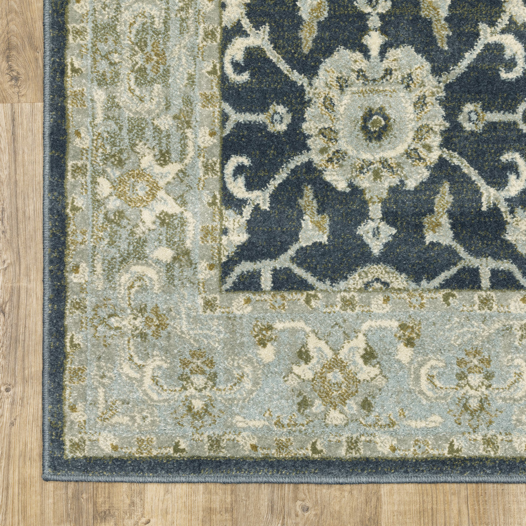 HomeRoots 508453 6 x 9 ft. Teal Blue Ivory Green & Gray Oriental Power Loom Stain Resistant Rectangle Area Rug