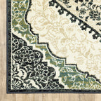 HomeRoots 508811 10 x 13 ft. Ivory Navy & Green Oriental Power Loom Stain Resistant Rectangle Area Rug