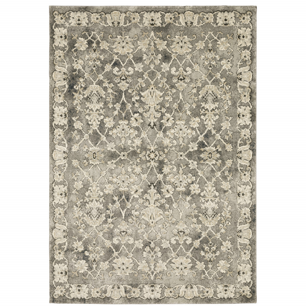 HomeRoots 508838 6 x 9 ft. Gray Beige Tan & Brown Oriental Power Loom Stain Resistant Rectangle Area Rug