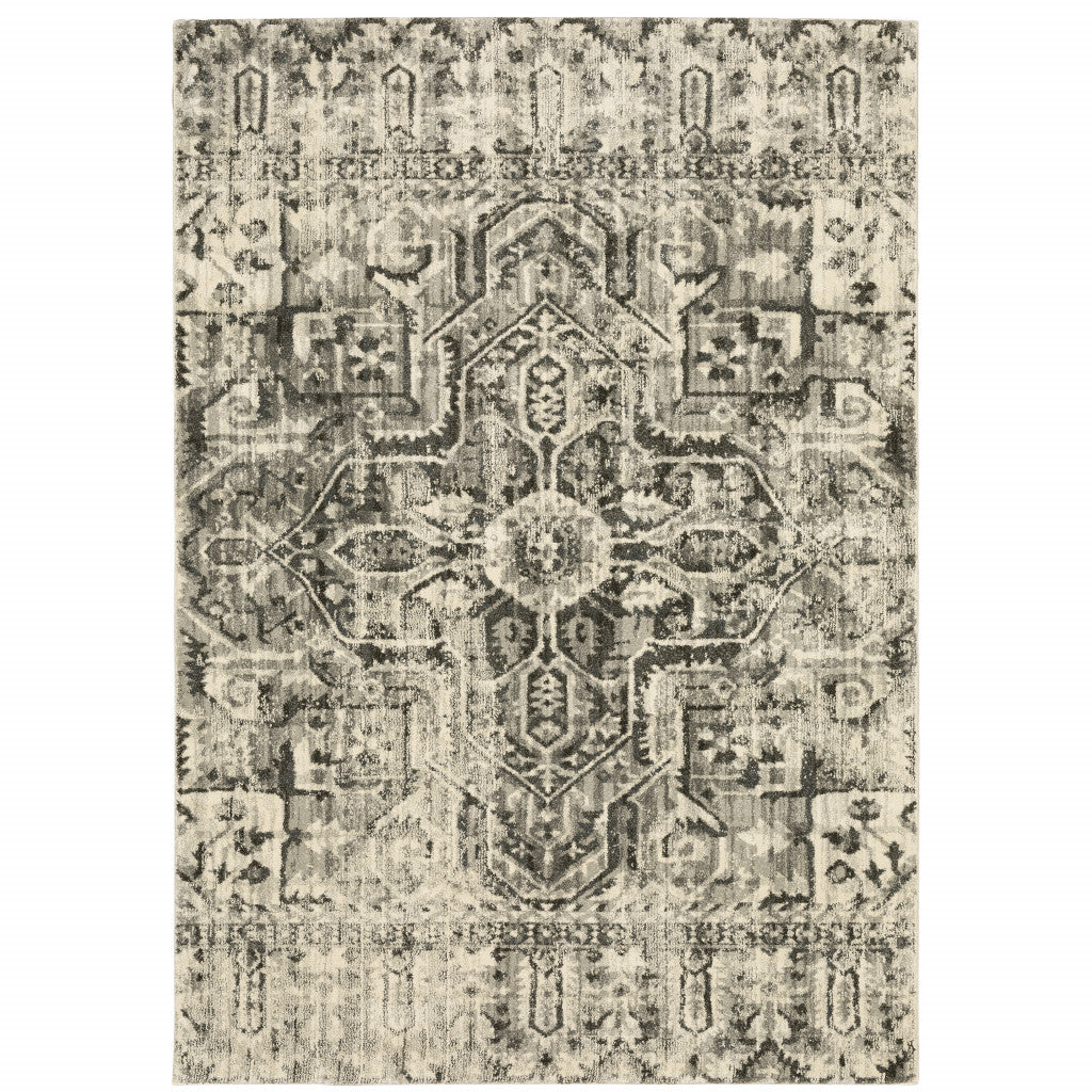 HomeRoots 508845 10 x 13 ft. Gray Ivory & Brown Oriental Power Loom Stain Resistant Rectangle Area Rug