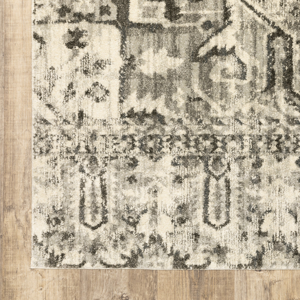 HomeRoots 508845 10 x 13 ft. Gray Ivory & Brown Oriental Power Loom Stain Resistant Rectangle Area Rug