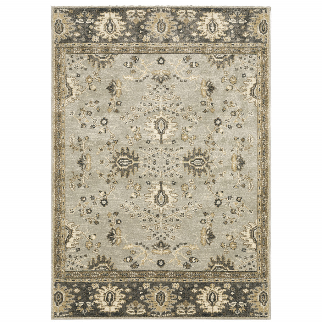 HomeRoots 508850 10 x 13 ft. Gray Brown Tan & Beige Oriental Power Loom Stain Resistant Rectangle Area Rug
