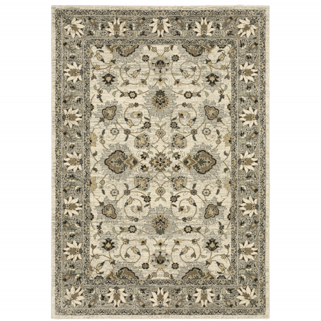 HomeRoots 508855 10 x 13 ft. Beige Gray Brown & Charcoal Oriental Power Loom Stain Resistant Rectangle Area Rug