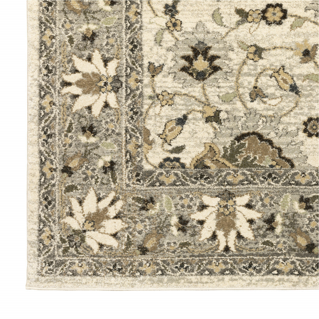 HomeRoots 508855 10 x 13 ft. Beige Gray Brown & Charcoal Oriental Power Loom Stain Resistant Rectangle Area Rug