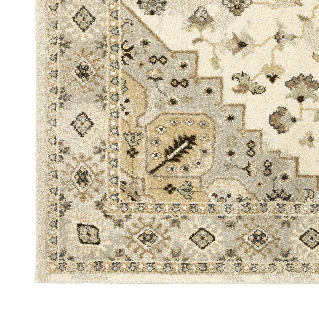 HomeRoots 508859 8 x 11 ft. Beige Gray Tan & Brown Oriental Power Loom Stain Resistant Rectangle Area Rug