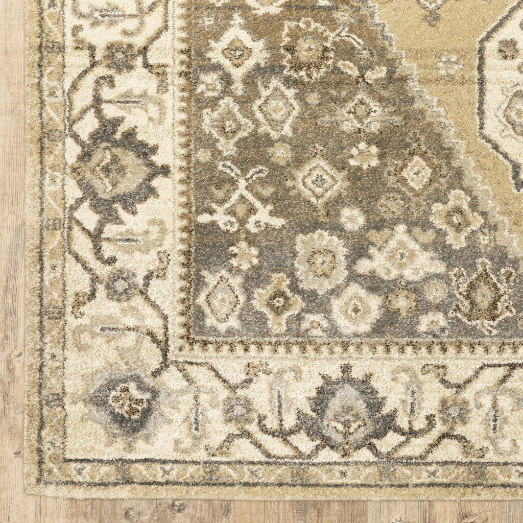 HomeRoots 508864 8 x 11 ft. Beige Gray Tan & Charcoal Oriental Power Loom Stain Resistant Rectangle Area Rug