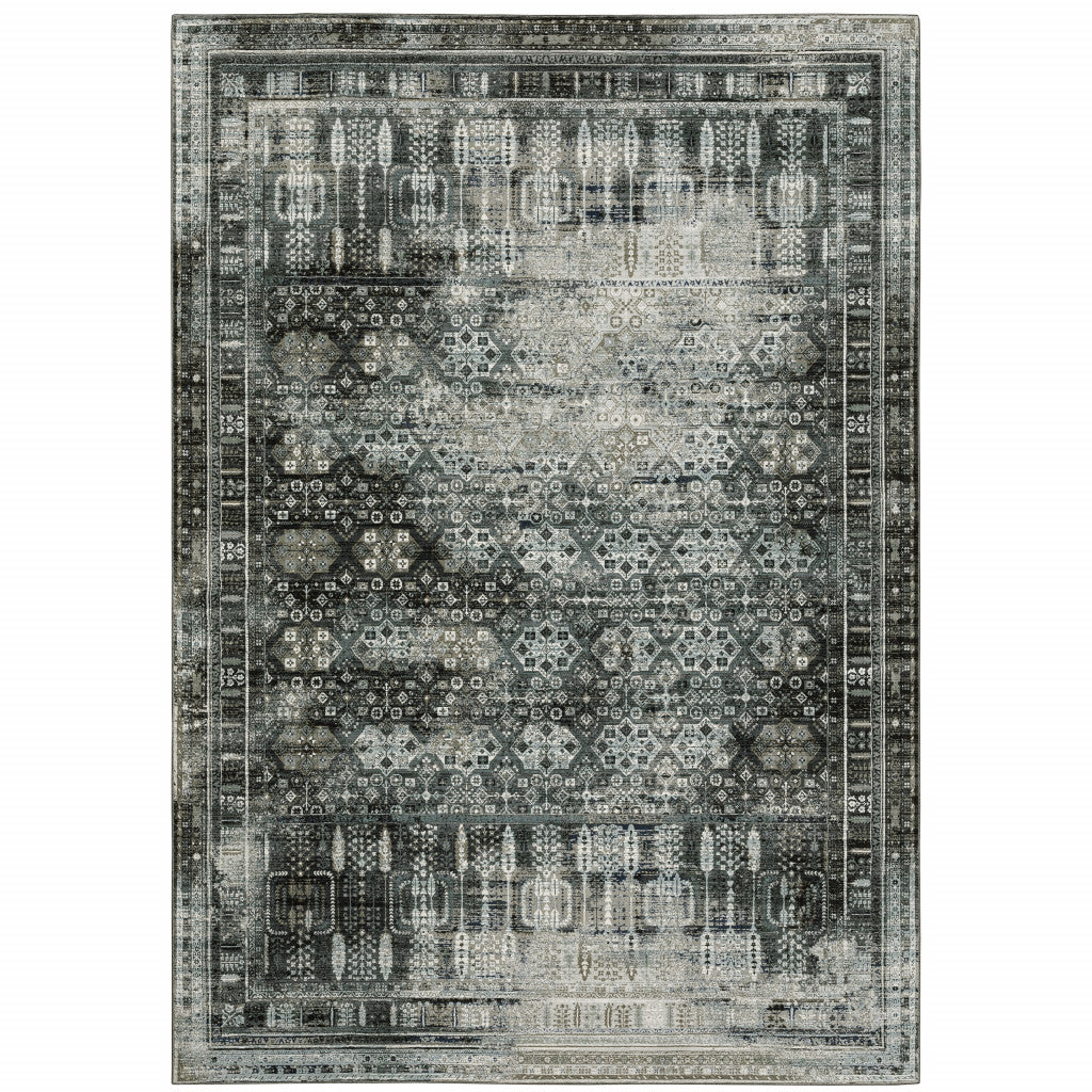 HomeRoots 508933 10 x 13 ft. Oriental Power Loom Rectangle Area Rug Gray & Ivory