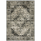 HomeRoots 508976 6 x 9 ft. Black Gray Tan & Ivory Oriental Power Loom Stain Resistant Rectangle Area Rug