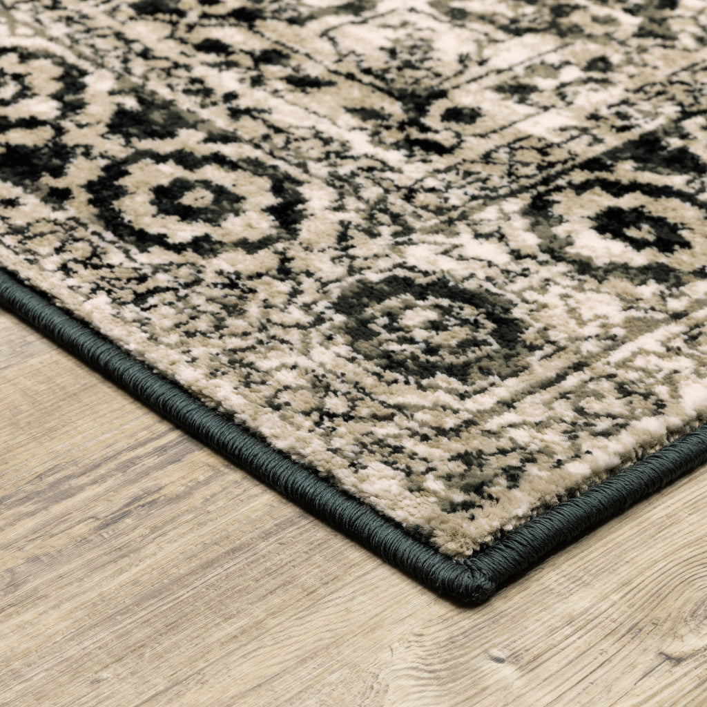 HomeRoots 508976 6 x 9 ft. Black Gray Tan & Ivory Oriental Power Loom Stain Resistant Rectangle Area Rug