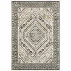 HomeRoots 508983 8 x 10 ft. Ivory Gray Black & Ivory Oriental Power Loom Stain Resistant Rectangle Area Rug