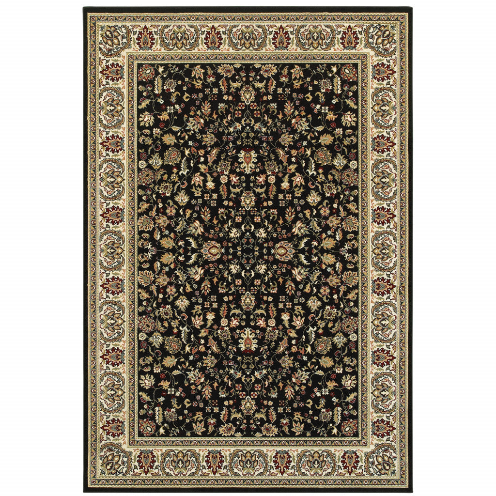 HomeRoots 509105 10 x 13 ft. Black & Ivory Oriental Power Loom Stain Resistant Rectangle Area Rug