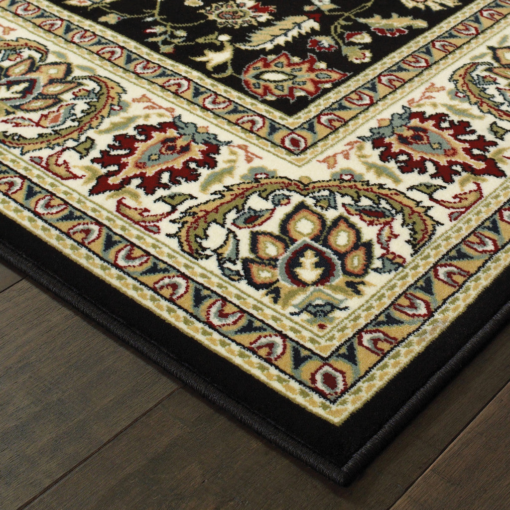 HomeRoots 509105 10 x 13 ft. Black & Ivory Oriental Power Loom Stain Resistant Rectangle Area Rug