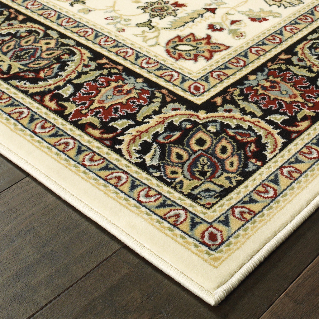 HomeRoots 509111 8 x 11 ft. Ivory & Black Oriental Power Loom Stain Resistant Rectangle Area Rug