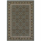 HomeRoots 509117 6 x 9 ft. Navy Blue Green Red Ivory & Yellow Oriental Power Loom Stain Resistant Rectangle Area Rug