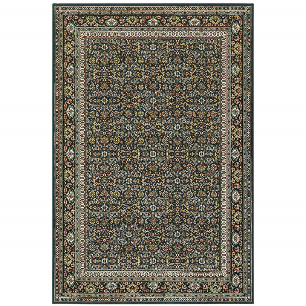 HomeRoots 509119 10 x 13 ft. Navy Blue Green Red Ivory & Yellow Oriental Power Loom Stain Resistant Rectangle Area Rug