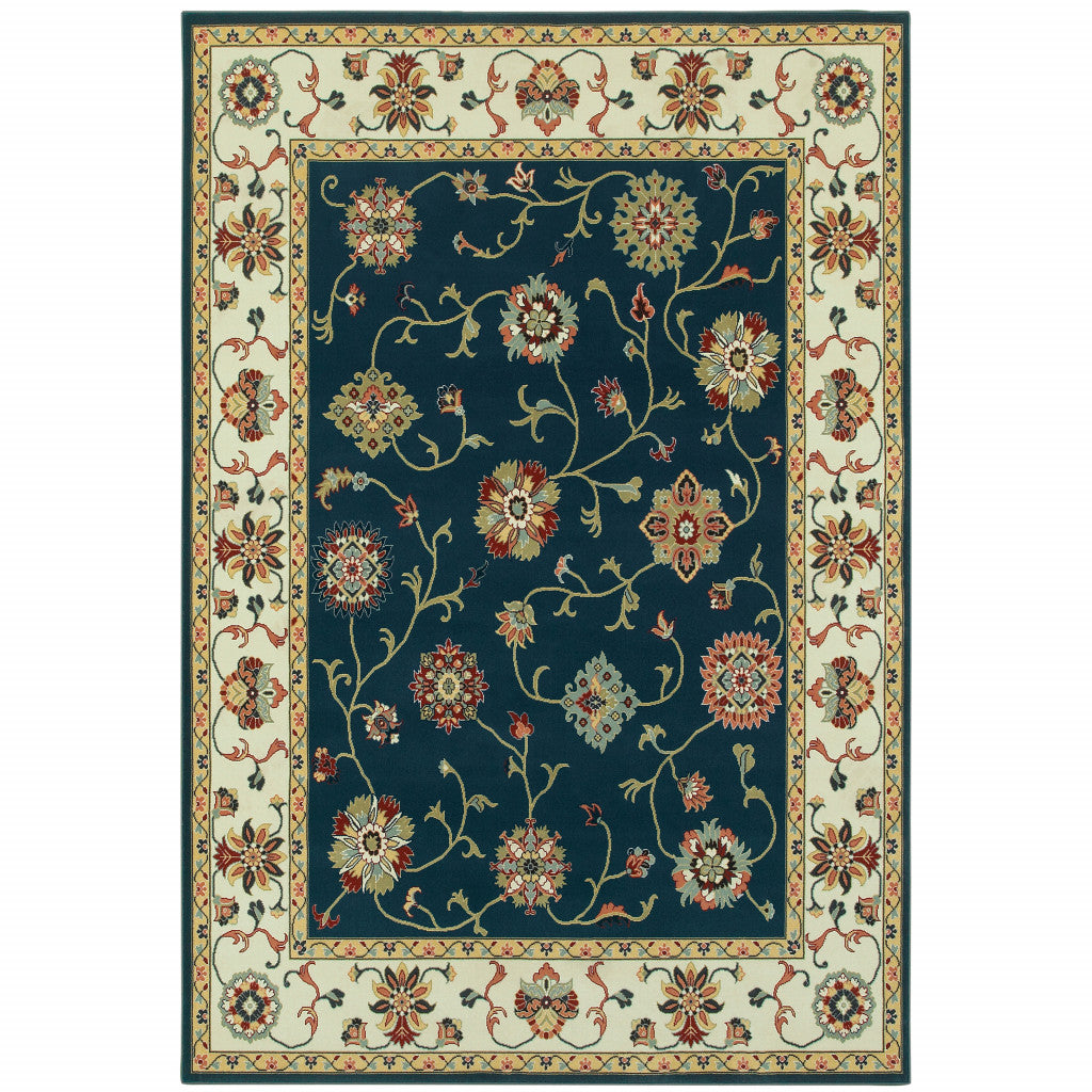 HomeRoots 509125 8 x 11 ft. Navy & Ivory Oriental Power Loom Stain Resistant Rectangle Area Rug