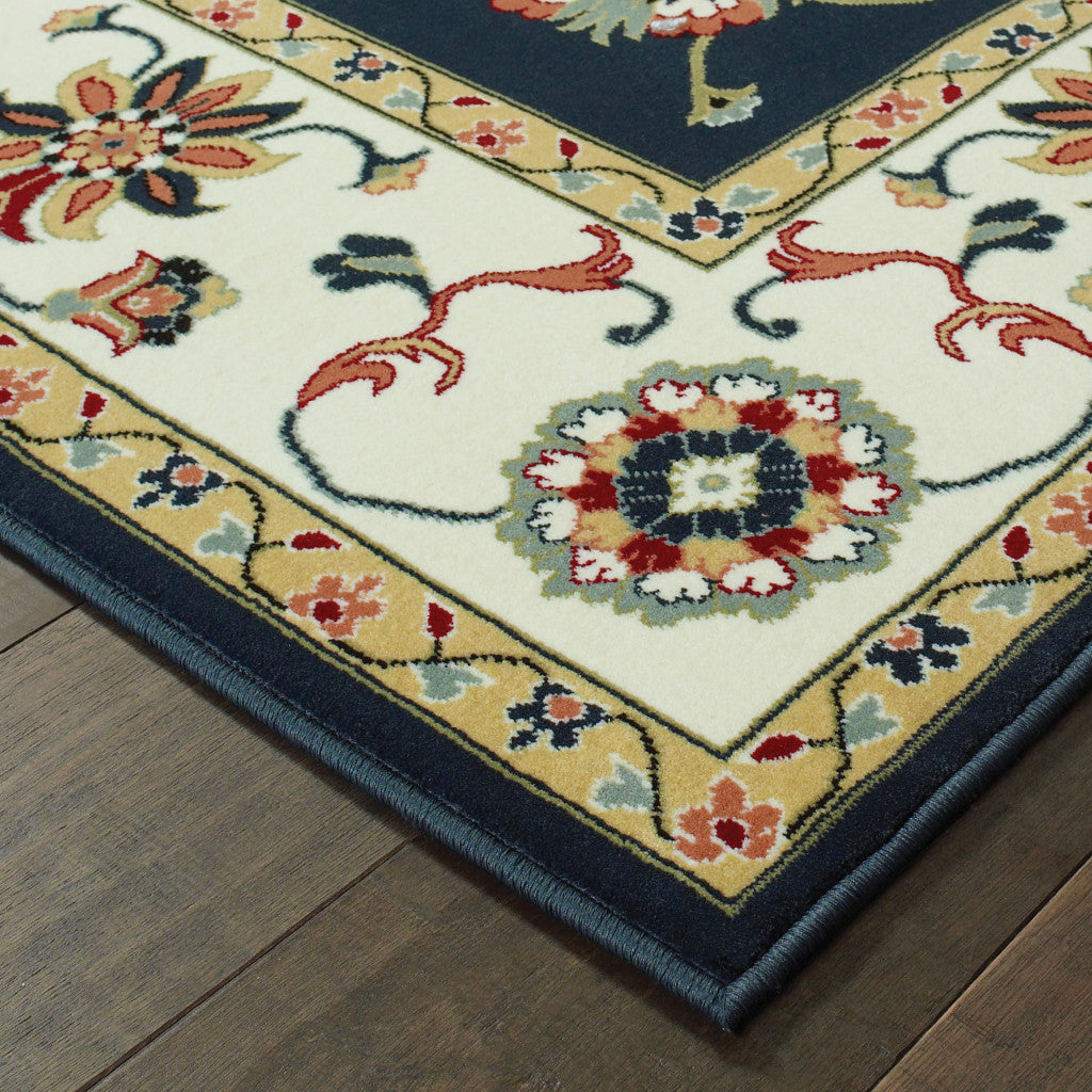 HomeRoots 509126 10 x 13 ft. Navy & Ivory Oriental Power Loom Stain Resistant Rectangle Area Rug