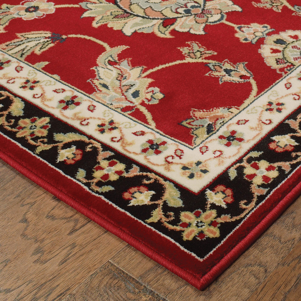 HomeRoots 509133 10 x 13 ft. Red Black Blue Ivory Green & Salmon Oriental Power Loom Stain Resistant Rectangle Area Rug