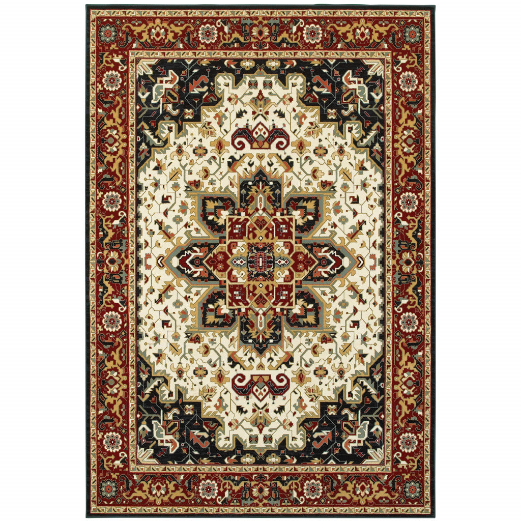 HomeRoots 509139 8 x 11 ft. Red & Ivory Oriental Power Loom Stain Resistant Rectangle Area Rug