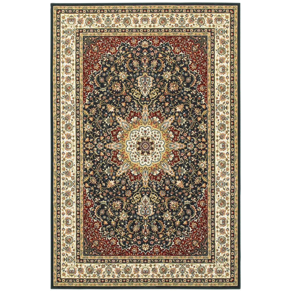 HomeRoots 509146 8 x 11 ft. Navy & Ivory Oriental Power Loom Stain Resistant Rectangle Area Rug