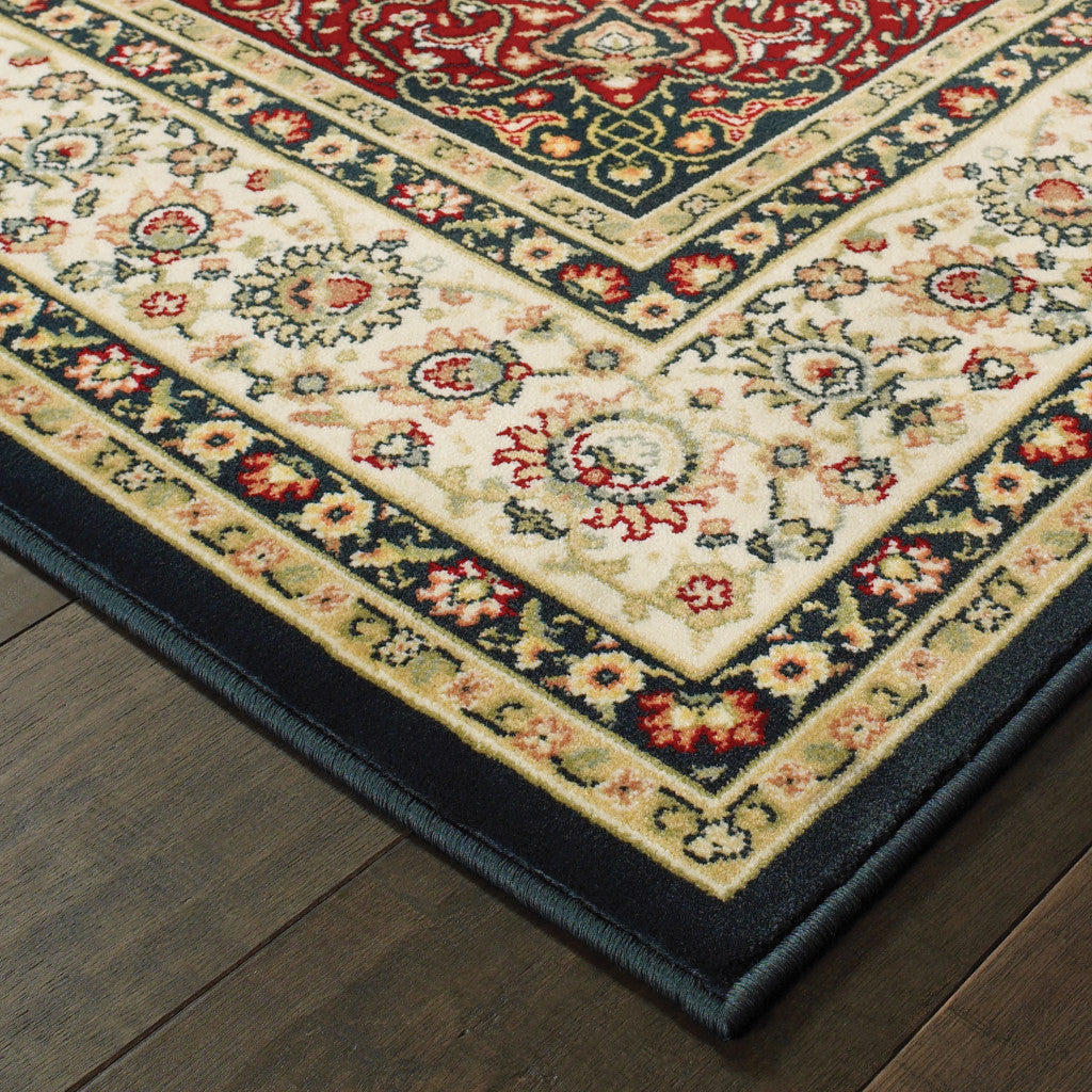 HomeRoots 509146 8 x 11 ft. Navy & Ivory Oriental Power Loom Stain Resistant Rectangle Area Rug