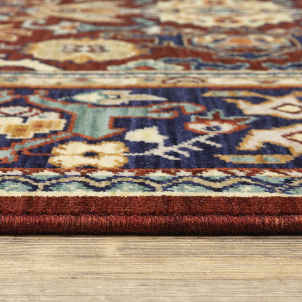 HomeRoots 509190 6 x 9 ft. Red Blue Orange & Beige Oriental Power Loom Stain Resistant Rectangle Area Rug with Fringe