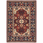 HomeRoots 509192 10 x 13 ft. Red Blue Orange & Beige Oriental Power Loom Stain Resistant Rectangle Area Rug with Fringe