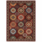 HomeRoots 509213 10 x 13 ft. Red Blue Brown & Beige Oriental Power Loom Stain Resistant Rectangle Area Rug with Fringe