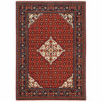 HomeRoots 509219 8 x 11 ft. Red Blue Ivory & Orange Oriental Power Loom Stain Resistant Rectangle Area Rug with Fringe