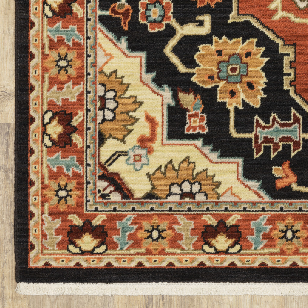 HomeRoots 509230 6 x 9 ft. Oriental Power Loom Stain Resistant Rectangle Area Rug with Fringe Black Orange & Beige